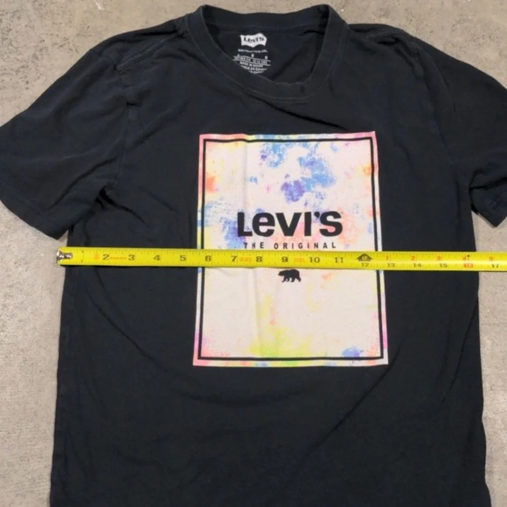 Levis Boys Black Graphic T-Shirt Size L 12-13 Tie Dye Logo Bear The Original Tee